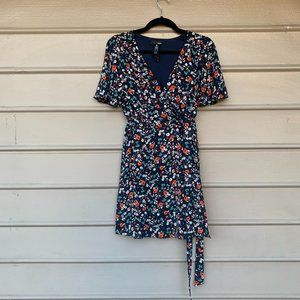 NWOT Aqua Floral Faux Wrap Mini Dress